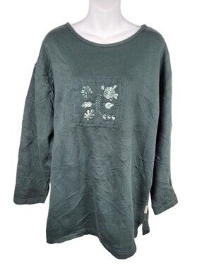 2/$20 Vintage 90s Cherokee Green Floral Embroidery Top Size: Large